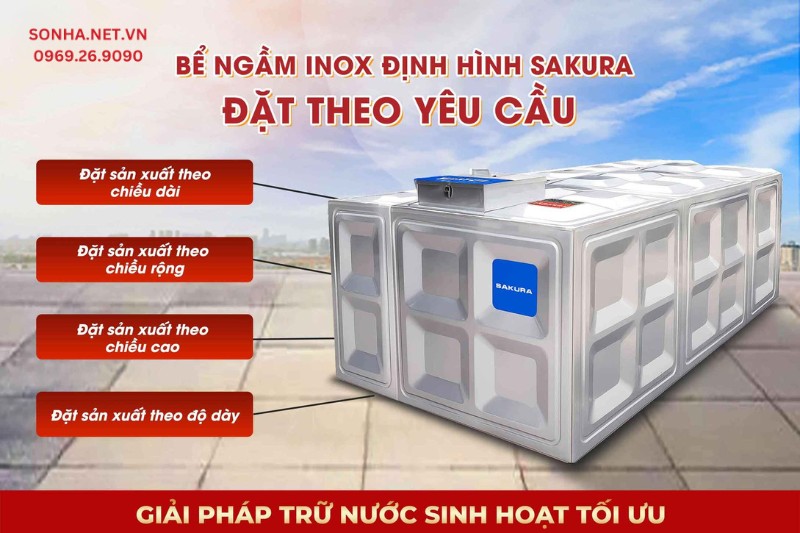 Bể inox ngầm định hình Sakura đặt theo yêu cầu phù hợp với nhu cầu người dùng