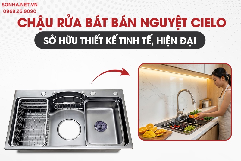 Chậu 1 hố Cielo sở hữu thiết kế hiện đại, tinh tế
