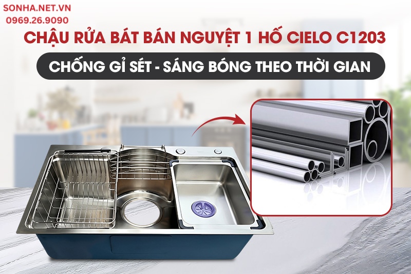 Chậu 1 hố b&aacute;n nguyệt Cielo được l&agrave;m từ inox 304 cao cấp