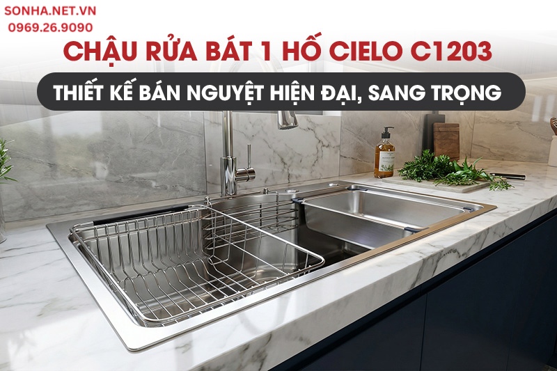 Chậu rửa b&aacute;t 1 hố Cielo với thiết kế b&aacute;n nguyệt hiện đại