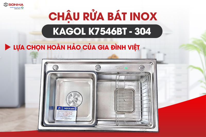 Chậu rửa b&aacute;t 1 hố inox Kagol K7546BT-304 hiện đại