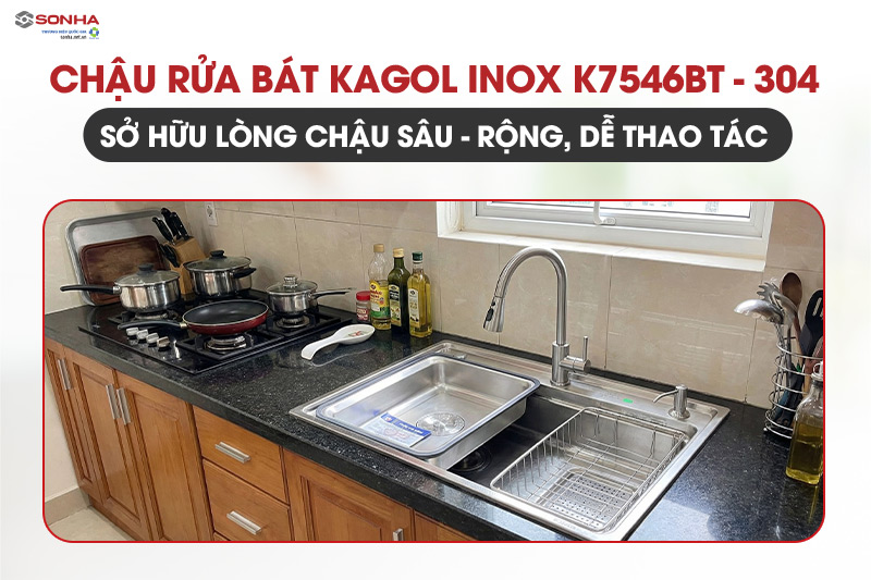 Chậu rửa b&aacute;t inox Kagol K7546BT-304 khả năng chịu lực tốt