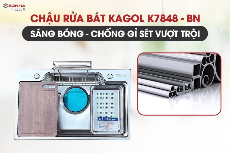 Chậu rửa b&aacute;t 1 hố b&aacute;n nguyệt K7848 được l&agrave;m từ chất liệu inox 304 cao cấp