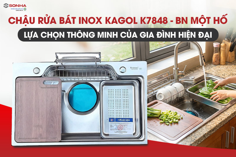 Chậu rửa b&aacute;t inox Kagol K7848 một hố cao cấp, hiện đại