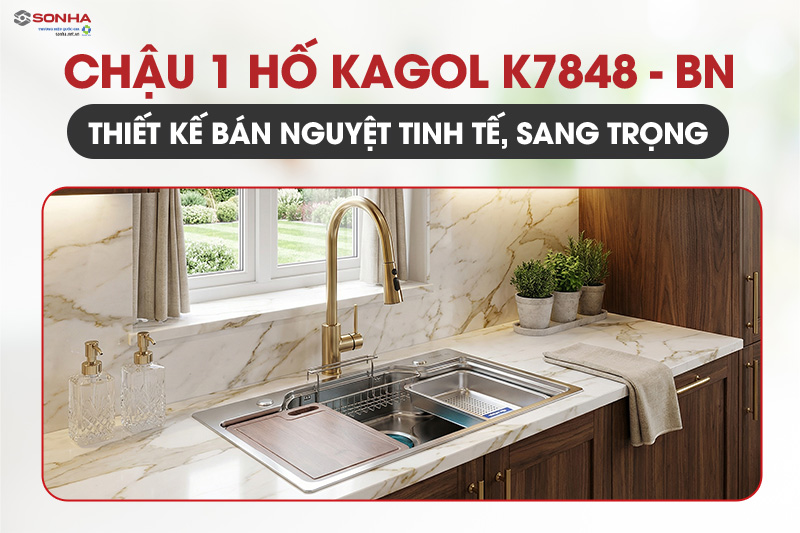 Chậu rửa b&aacute;t 1 hố Kagol K7848-BN sở hữu thiết kế b&aacute;n nguyệt tinh tế