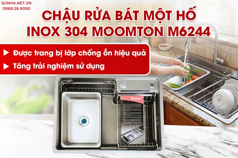 Chậu rửa b&aacute;t 1 hố Moomton M6244 được sản xuất từ inox SUS304