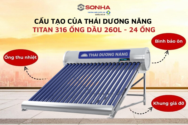 Cấu tạo của th&aacute;i dương năng titan 316 ống dầu 260L