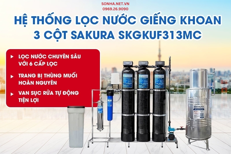 Bộ lọc nước 8Kbet123 hỗ trợ 24/7 3 cột c&oacute; m&agrave;ng si&ecirc;u lọc UF Sakura SKGKUF313MC