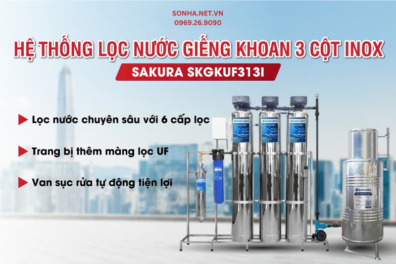 Hệ thống lọc nước 8Kbet123 hỗ trợ 24/7 3 cột Sakura SKGKUF313I cao cấp