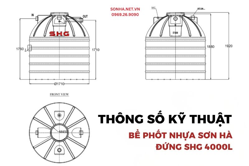 Thông số kích thước bể phốt nhựa đứng SHG 4000L
