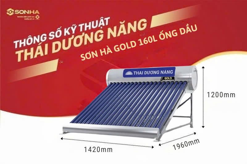 Thông số kích thước thái dương năng 160L ống dầu gold