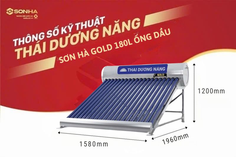 K&iacute;ch thước th&aacute;i dương năng 180L ống dầu gold