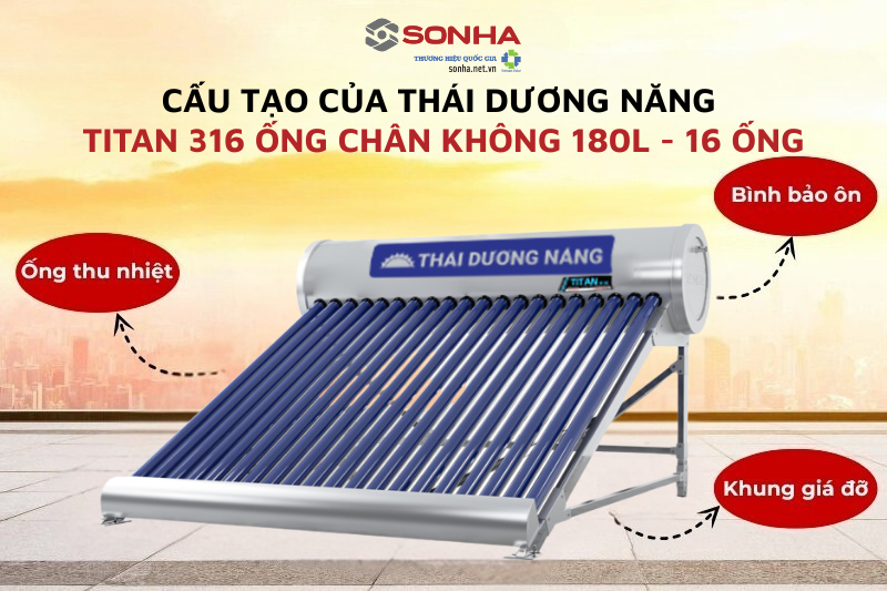 Cấu tạo thái dương năng titan 316 ống chân không 180L