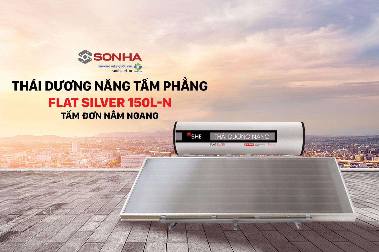 Th&aacute;i dương năng tấm phẳng Flat Silver 150L-N tấm đơn nằm ngang 