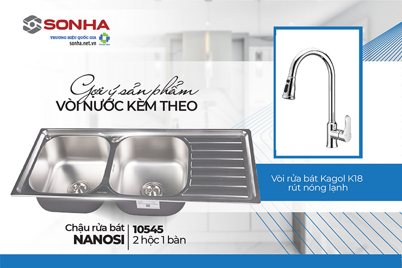 Bộ đ&ocirc;i chậu rửa Nanosi 10545 v&agrave; v&ograve;i Kagol K18