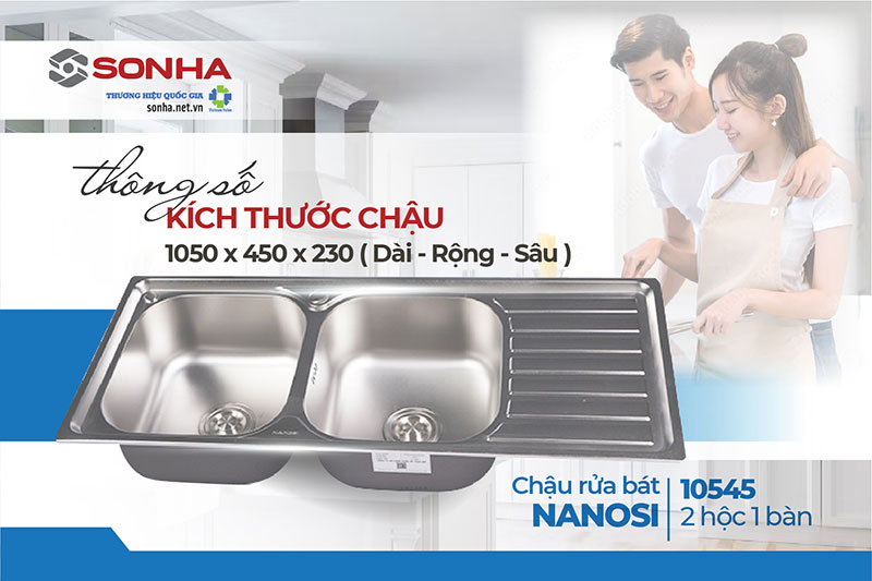Th&ocirc;ng số k&iacute;ch thước chậu rửa b&aacute;t đ&ocirc;i Nanosi 10545