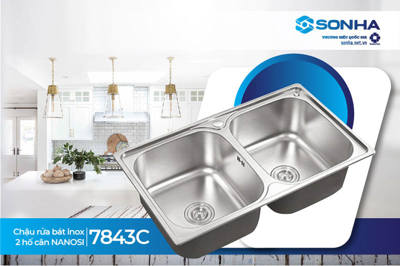 Chậu rửa b&aacute;t 2 hố c&acirc;n Nanosi 7843C