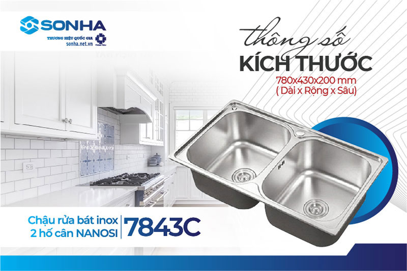 Th&ocirc;ng số k&iacute;ch thước chậu rửa b&aacute;t đ&ocirc;i Nanosi 7843C