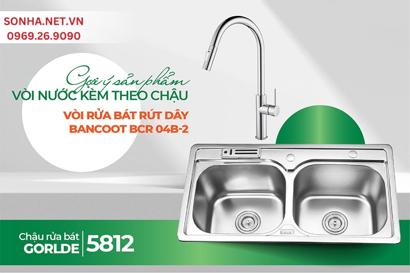 Bộ đ&ocirc;i chậu Gorlde 5812 v&agrave; v&ograve;i Bancoot BCR 04B-2 - Gợi &yacute; tuyệt hảo