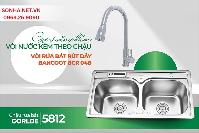Tiện &iacute;ch ho&agrave;n hảo lắp chậu Gorlde 5812 v&agrave; v&ograve;i Bancoot BCR 04B