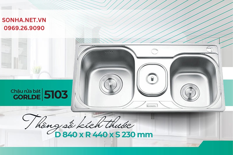 Kích thước 2 hố chậu Gorlde 5103 khác nhau đáp ứng tối đa nhu cầu sử dụng