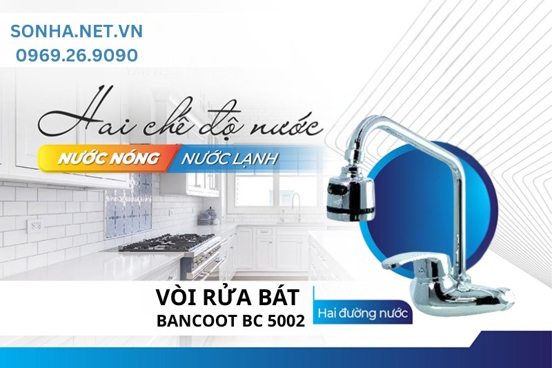 V&ograve;i rửa b&aacute;t Bancoot 5002 sở hữu thiết kế 2 đường nước n&oacute;ng lạnh