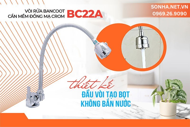 Đầu v&ograve;i Bancoot BC22A tạo bọt, kh&ocirc;ng bắn nước tiết kiệm nước hiệu quả