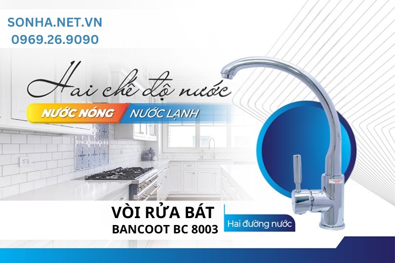V&ograve;i rửa b&aacute;t ch&eacute;n Bancoot BC 8003 sở hữu 2 đường nước n&oacute;ng lạnh