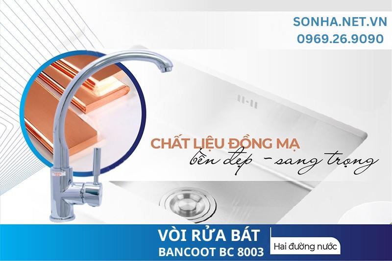 V&ograve;i rửa b&aacute;t 2 đường nước Bancoot BC 8003 được sản xuất từ đồng mạ crom
