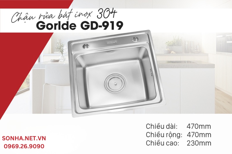 K&iacute;ch thước chậu rửa b&aacute;t Gorlde GD-919