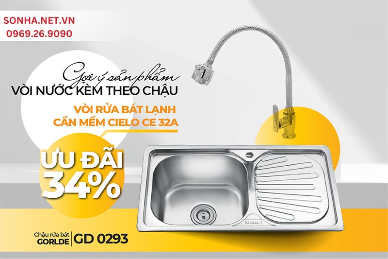 Chậu Gorlde GD 0293 tiện &iacute;ch sử dụng lắp đặt v&ograve;i Cielo CE 32A