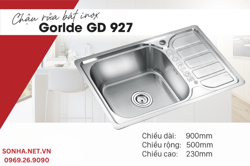 K&iacute;ch thước chậu rửa b&aacute;t inox Gorlde GD 927