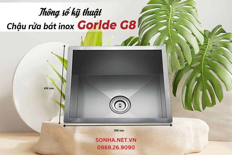 K&iacute;ch thước bồn rửa Gorlde G8 ph&ugrave; hợp sử dụng &iacute;t