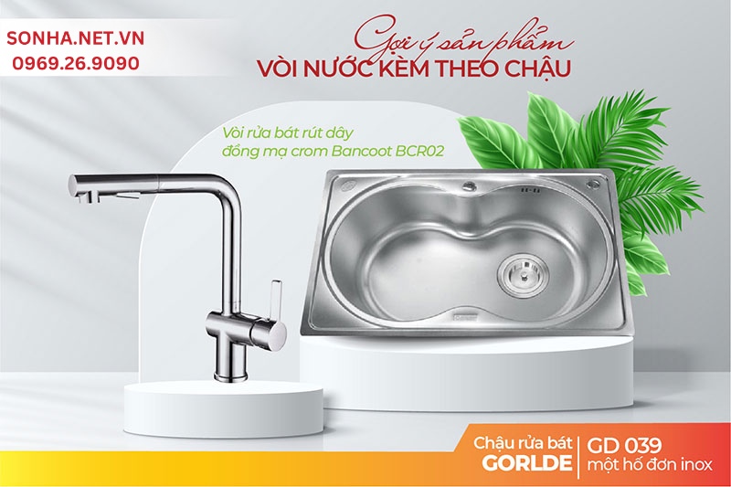 Chậu Gorlde GD 039 tiện &iacute;ch khi sử dụng c&ugrave;ng v&ograve;i Bancoot BCR02