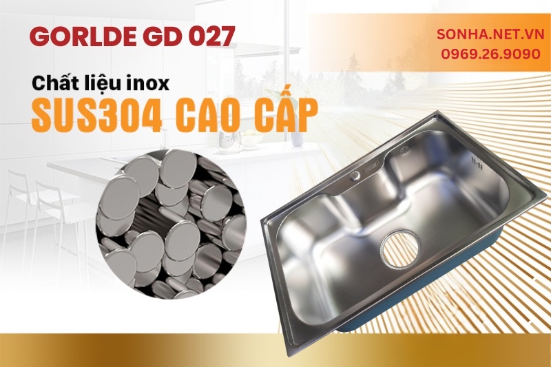 Chậu rửa b&aacute;t 1 hố lớn Gorlde GD 027 được sản xuất từ chất liệu inox 304