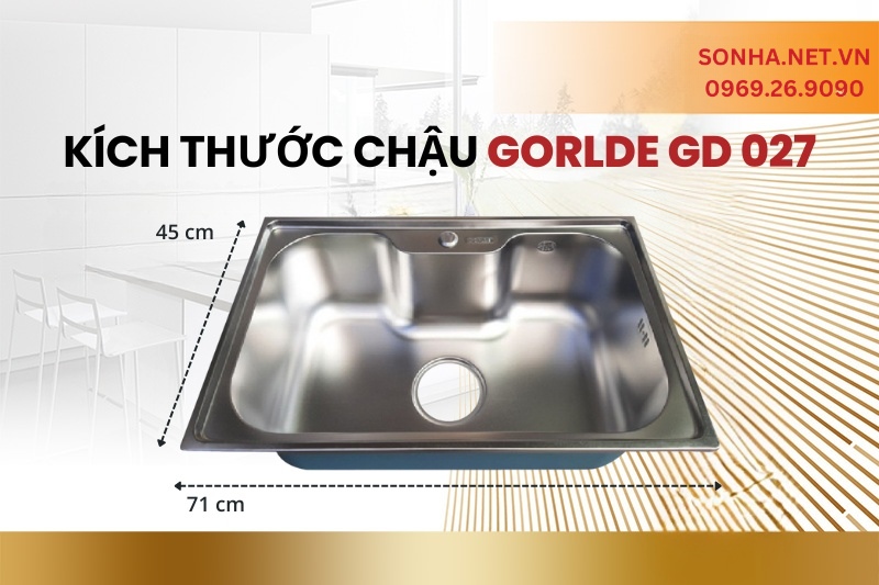K&iacute;ch thước chậu rửa b&aacute;t 1 hố lớn Gorlde GD 027