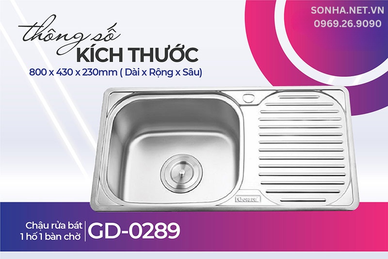 Chậu rửa chén 1 hộc 1 cánh Gorlde GD-0289 phù hợp 8Kbet888 cá cược thể thao nhỏ