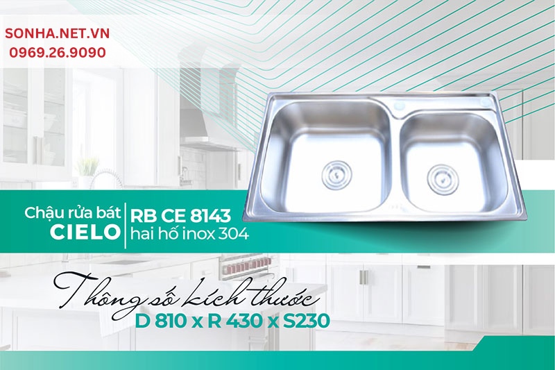 Th&ocirc;ng số k&iacute;ch thước chậu rửa inox Cielo CE 8143