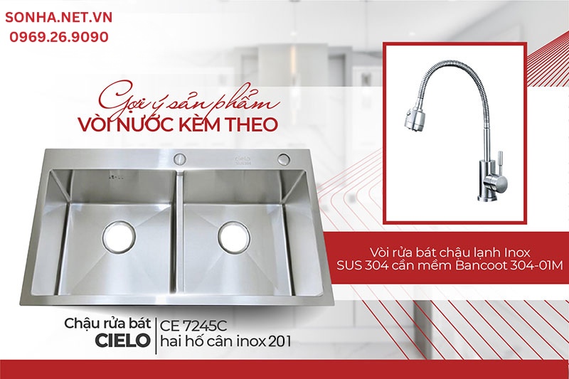 Bộ đ&ocirc;i tuyệt hảo chậu Cielo CE 7245C v&agrave; v&ograve;i Bancoot 304-01M 