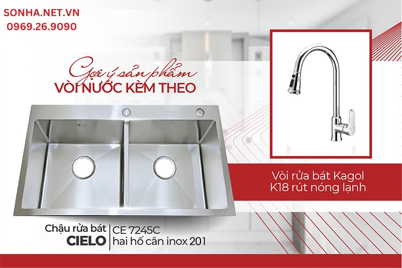 Chậu Cielo CE 7245C tiện lợi khi sử dụng c&ugrave;ng v&ograve;i Kagol K18