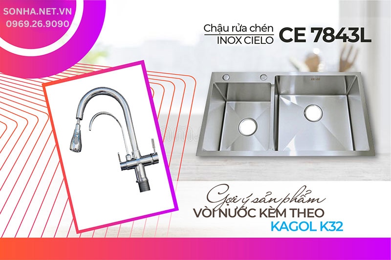 V&ograve;i Kagol K32 v&agrave; chậu Cielo 7843L tối ưu ho&aacute; căn bếp nh&agrave; bạn 