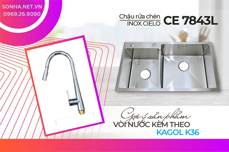 Bộ đ&ocirc;i chậu Cielo 7843L v&agrave; v&ograve;i Kagol K36 tiện &iacute;ch khi sử dụng