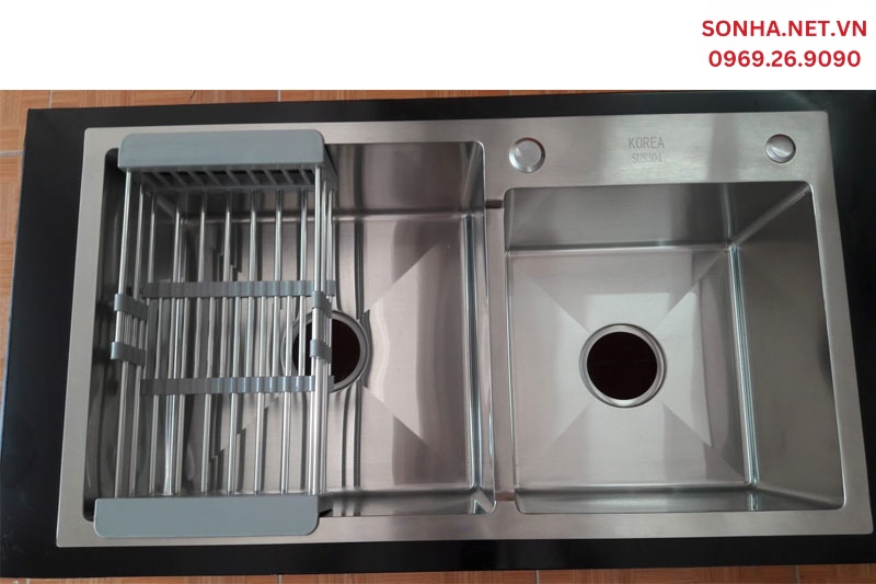 H&igrave;nh ảnh thực tế chậu rửa 2 hố Cielo CE8245L