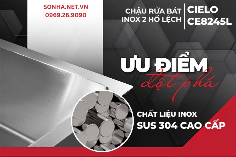Chậu rửa b&aacute;t Cielo CE8245L được sản xuất từ inox 304 cao cấp