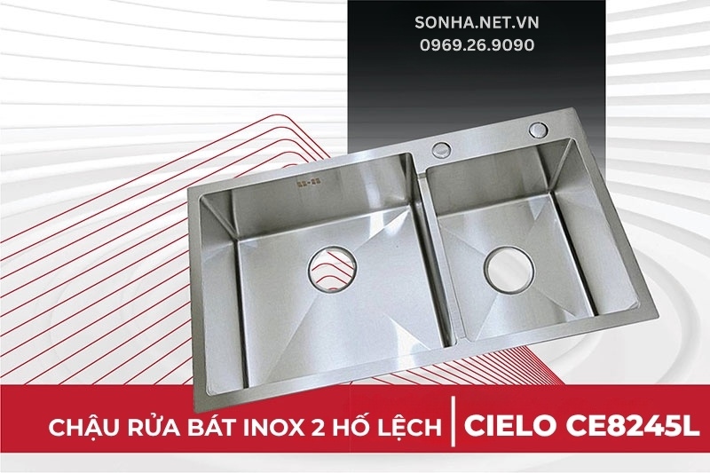 Si&ecirc;u phẩm chậu rửa b&aacute;t inox 2 hố lệch Cielo CE8245L