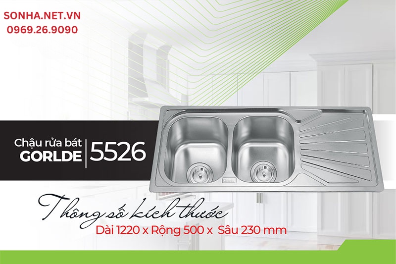 Kích thước Gorlde GD-5526 phù hợp không gian bếp rộng, đông người