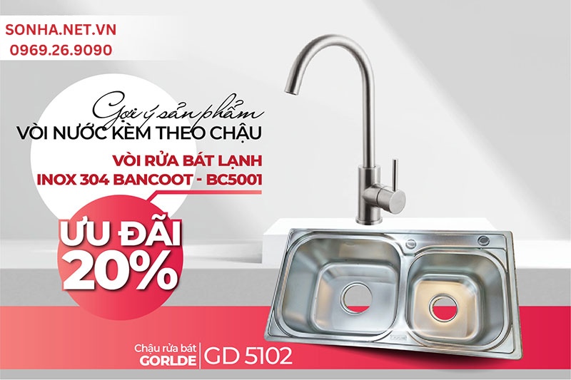 Chậu GD 5102 lắp c&ugrave;ng v&ograve;i BC 5001 ph&ugrave; hợp 8Kbet888 cá cược thể thao d&ugrave;ng 1 đường nước lạnh