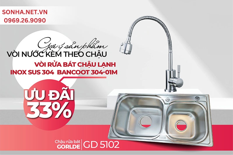Chậu Gorlde GD 5102 ph&ugrave; hợp lắp đặt v&ograve;i Bancoot 304-01M