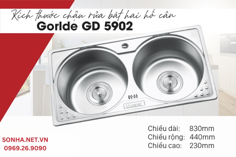 K&iacute;ch thước chậu rửa b&aacute;t Gorlde GD 5902