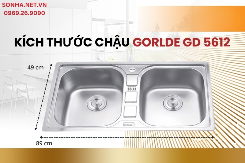 K&iacute;ch thước bồn rửa b&aacute;t 2 hố c&acirc;n Gorlde GD-5612